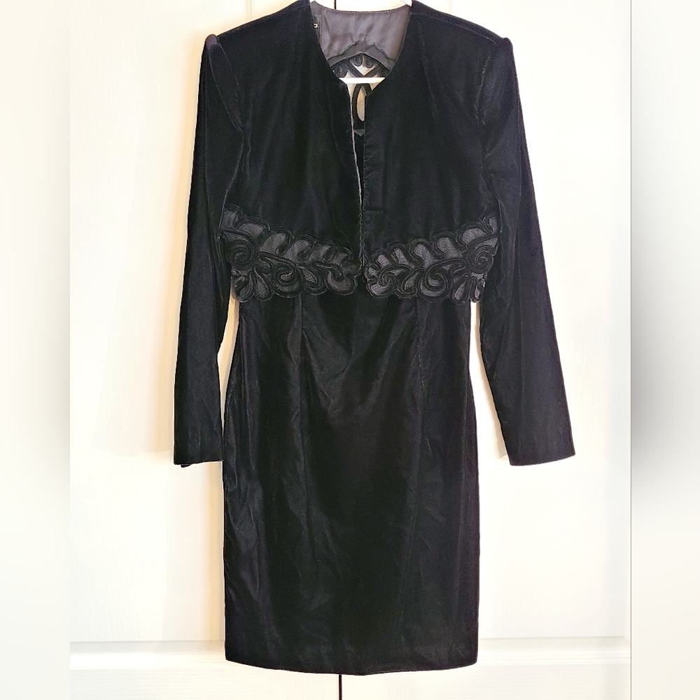 Vintage Scott McClintock Black Velvet Lace Sleeveless Dress Belero Set Elegant